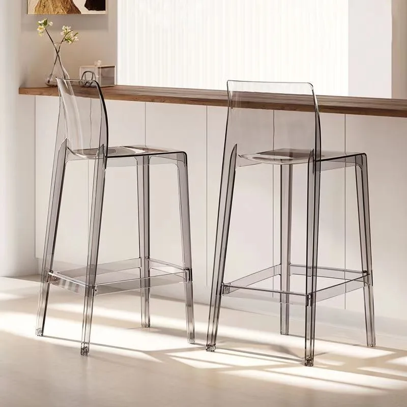 Taburete de Bar ligero de lujo, taburete alto acrílico transparente, taburete creativo para Bar de cafetería, muebles para el hogar y la sala de estar, silla alta Simple