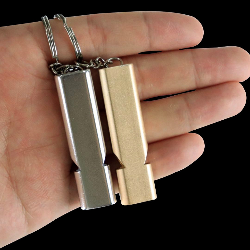 Flache Aluminiumlegierung Dual Frequency Survival Whistle Doppelrohr Outdoor Survival Survival Whistle Ausrüstung ausgestattet EDC-Werkzeug
