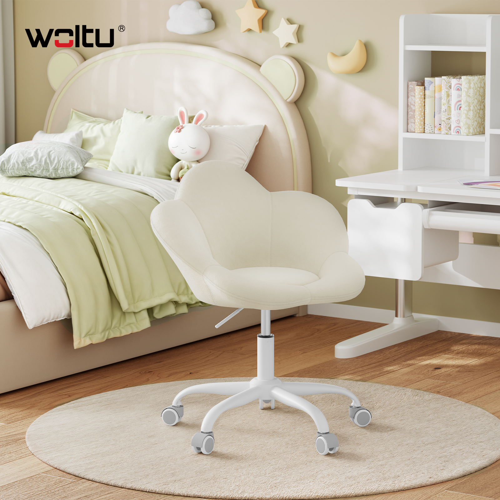 WOLTU Chaise de coiffeuse pivotante ergonomique en velours Chaise de bureau réglable en hauteur pour chaise de bureau pour enfants Chambre d'enfant Maison
