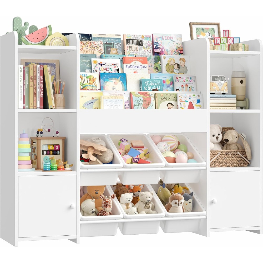 Estante de almacenamiento para niños con 6 contenedores, organizador de juguetes, estantería Montessori, solución Declutter para sala de juegos