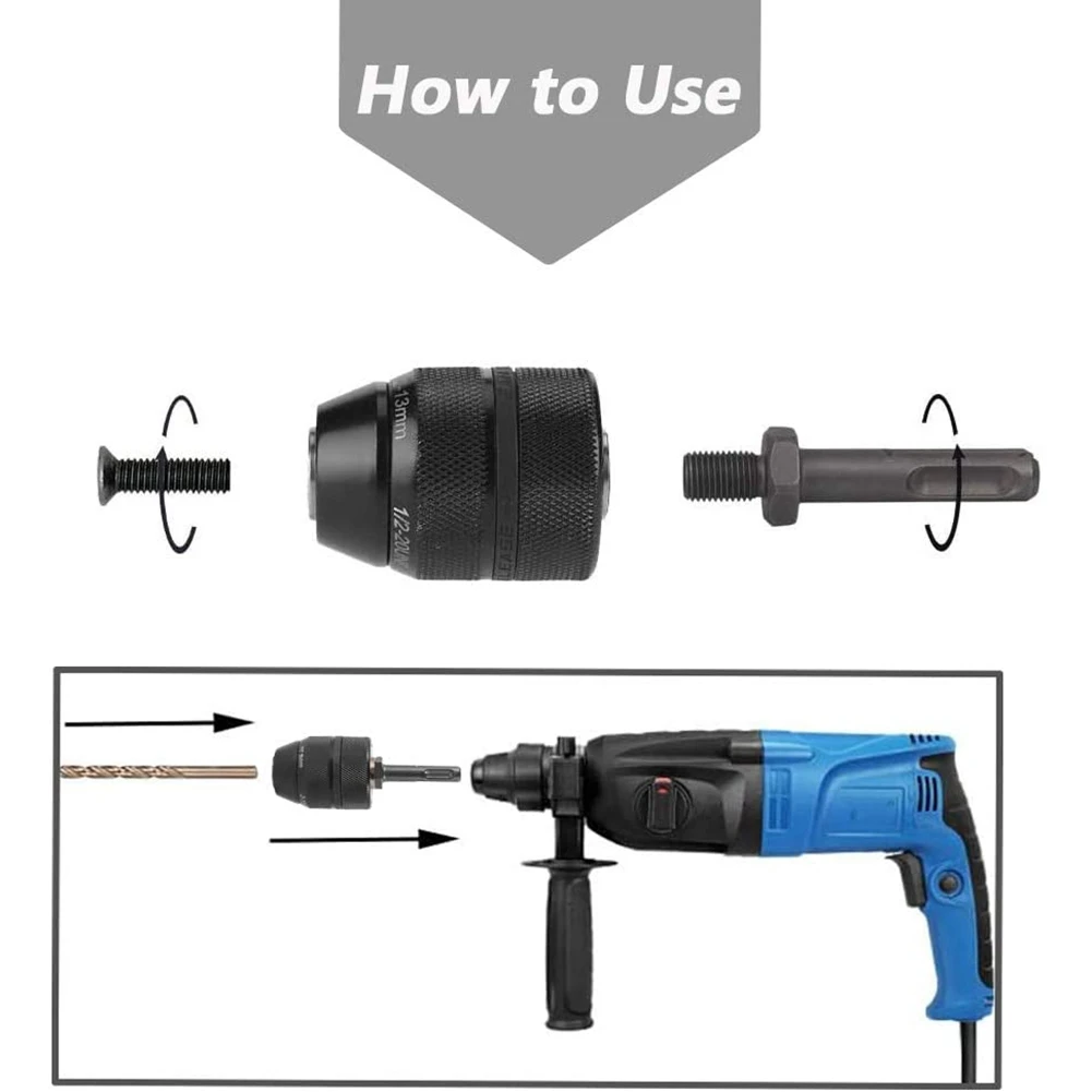 2-13MM Keyless Drill Chuck with SDS Plus Shank Adaptor 1/2-20UNF Impact Drilling Chuck Change Adapter Converter Tool