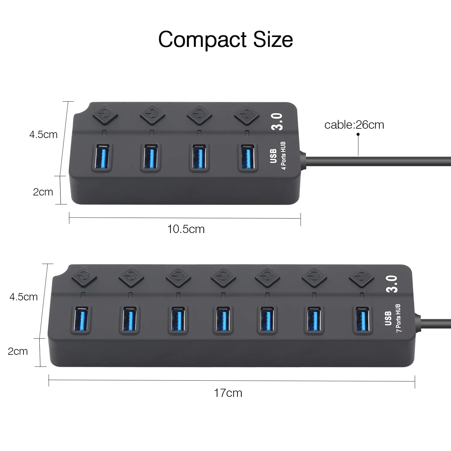 HUB USB 3.0 USB-Splitter 2.0 4-in-1-USB-Adapter Multi-Port Independent Power Switch Extender 30 cm Kabel