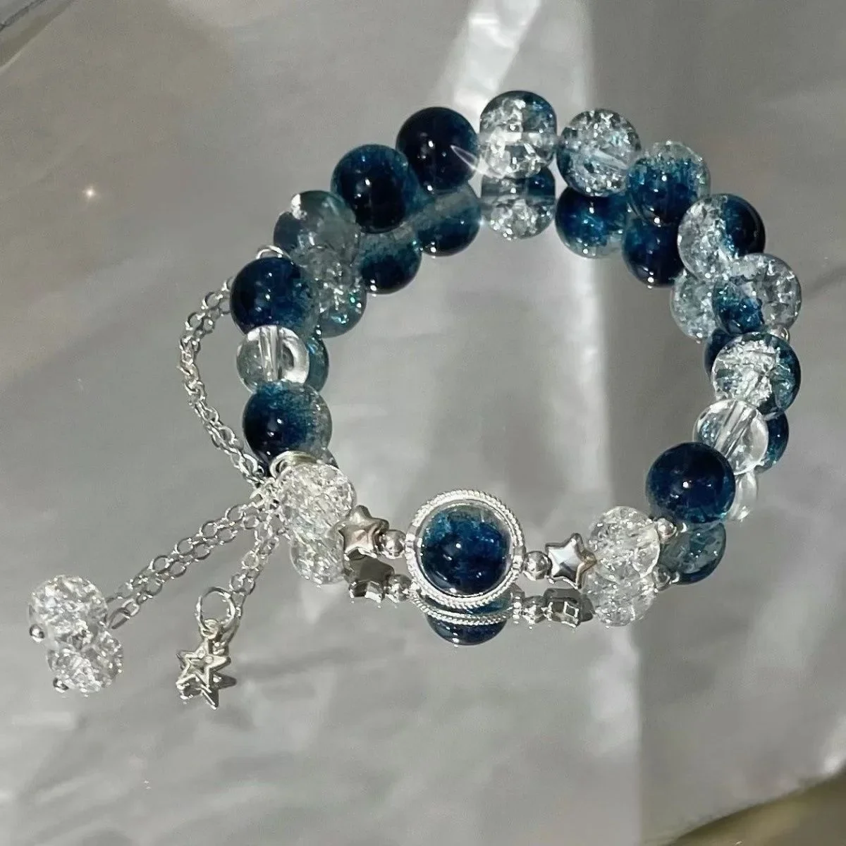 Niche Design Star CHAIN พู่สร้อยข้อมือผู้หญิงแฟนตาซีคริสตัลสีฟ้าลูกปัดเชือกสร้อยข้อมือเพื่อนที่ดีที่สุดเครื่องประดับของขวัญ