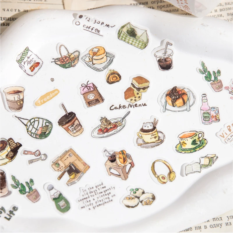 200 ซม./ม้วน INS Masking เทปกาแฟขนมปัง Cafe ตกแต่งป้ายสติกเกอร์สําหรับวารสาร Scrapbooking ไดอารี่อัลบั้มเครื่องเขียนเทป