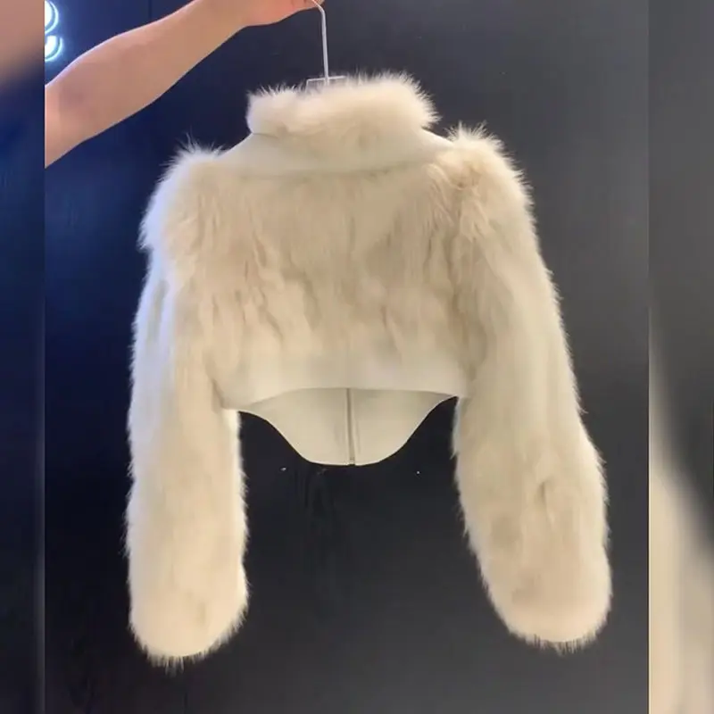 Jaqueta de corte grosso feminina, casaco de pele sintética, gola alta, moda coreana, inverno, Y2K