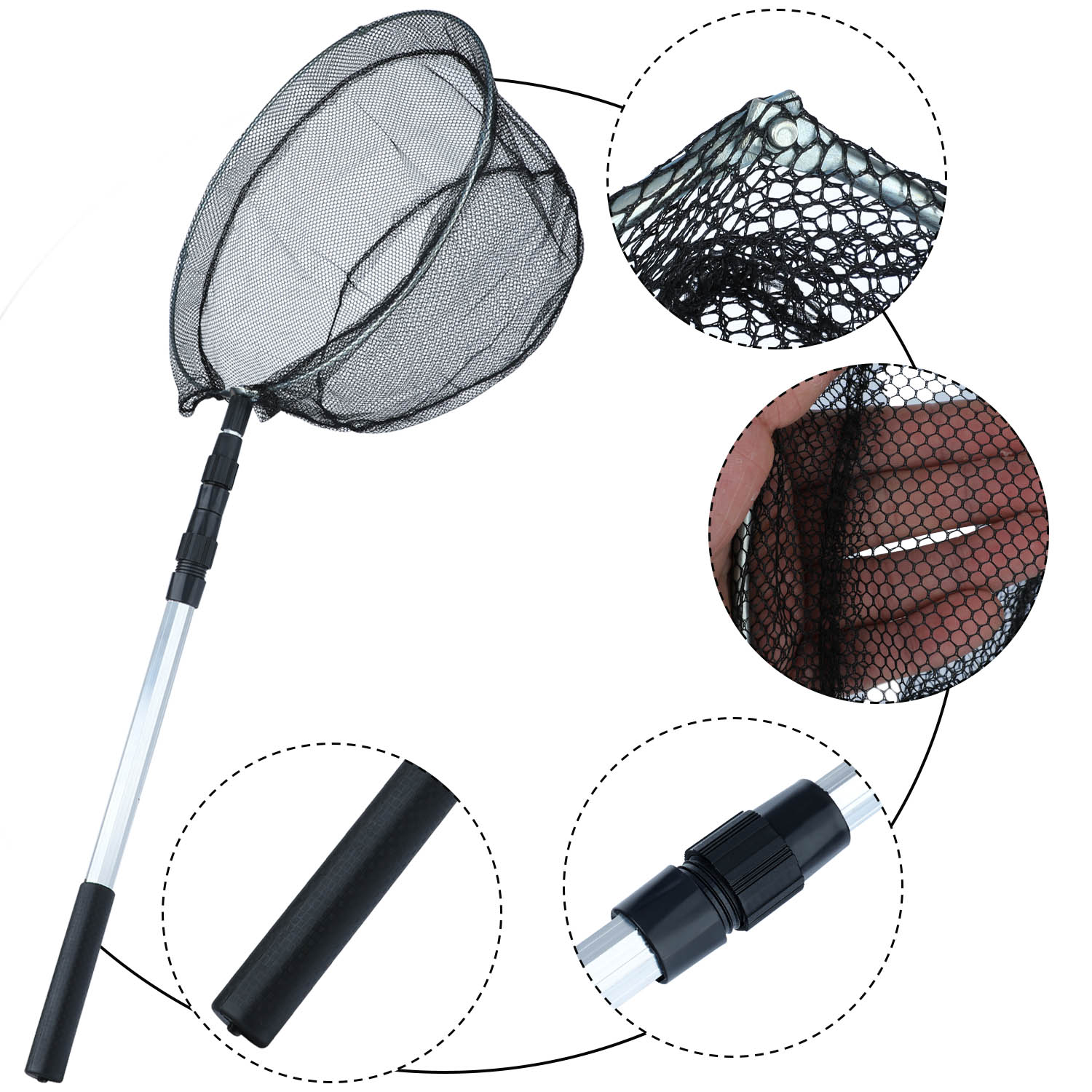 Sougayilang 낚시 그물 알루미늄 합금 텔레스코픽 고무 손잡이는 150cm 접이식 낚시 그물까지 확장됩니다.