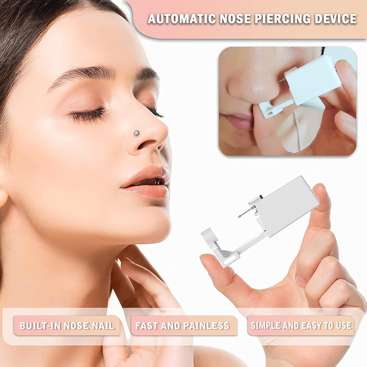 1PC Disposable Nose Piercing Gun Built-in Stainless Steel Nose Stud-Sterile Self Nose Piercing Kit Unit