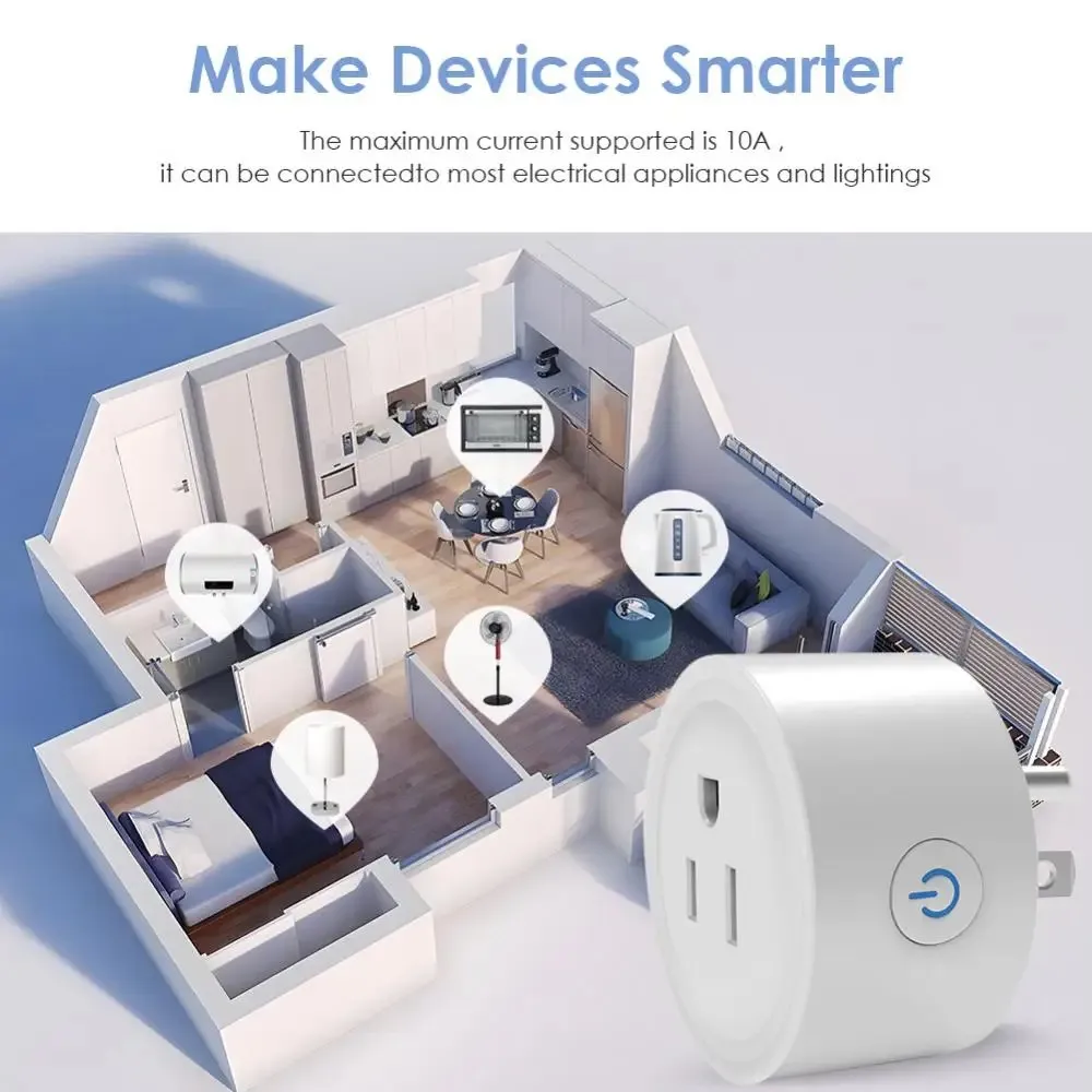 Tuya Smart Wifi Plug US Standardowe bezprzewodowe gniazdko 10A Zdalne sterowanie Inteligentne urządzenia domowe współpracują z Alexa Google Home