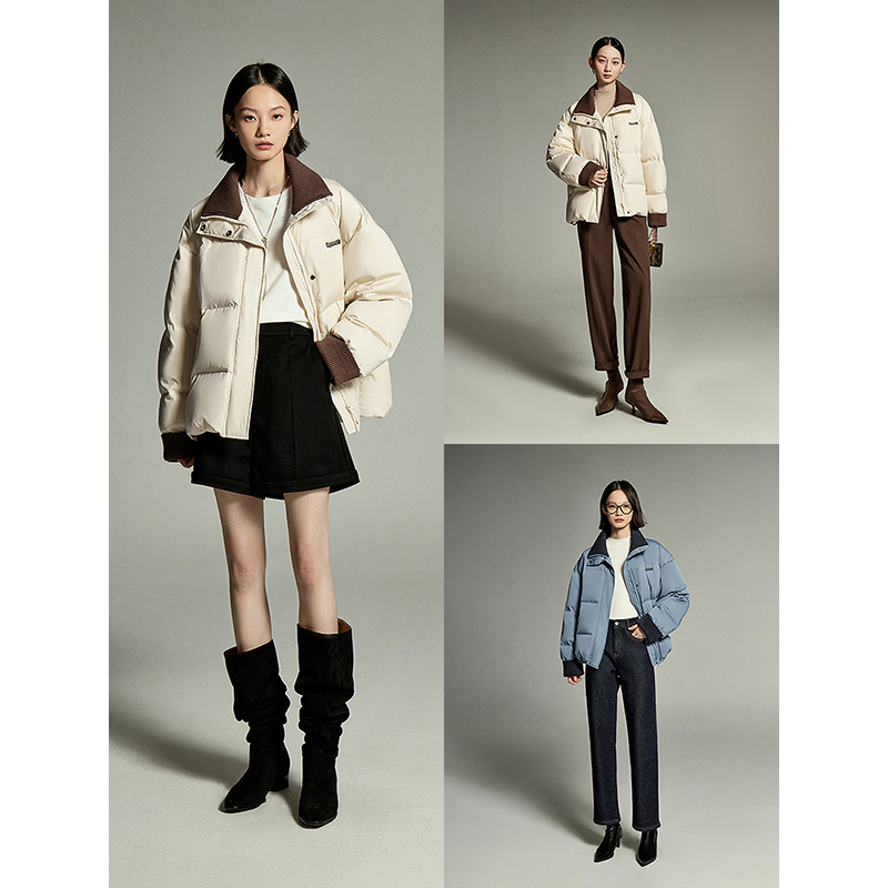 Toyouth Women Down Jacket 2023 Winter Long Sleeve Lapel Loose Thick Coat Knitted Splicing Versatile Apricot Blue Outwear