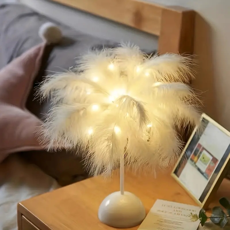 Batterie puissance Led veilleuse pour chambre décoration de mariage plume lampe de Table avec chambre intelligente veilleuse