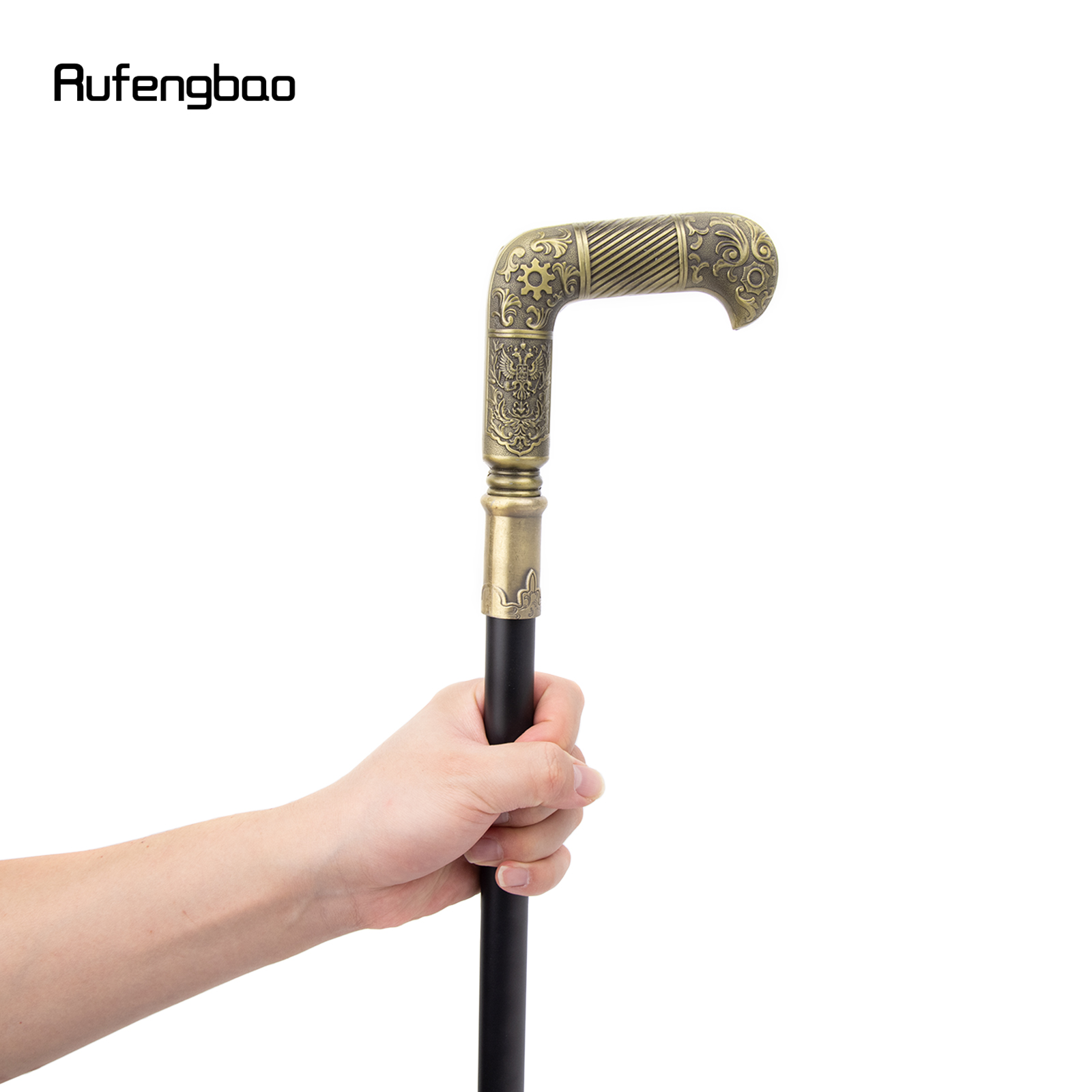 Coppery Russia Double Headed Eagle Gear Walking Stick Party Elegant Walking Stick Decorative Cospaly Cane Knob Crosier 90cm