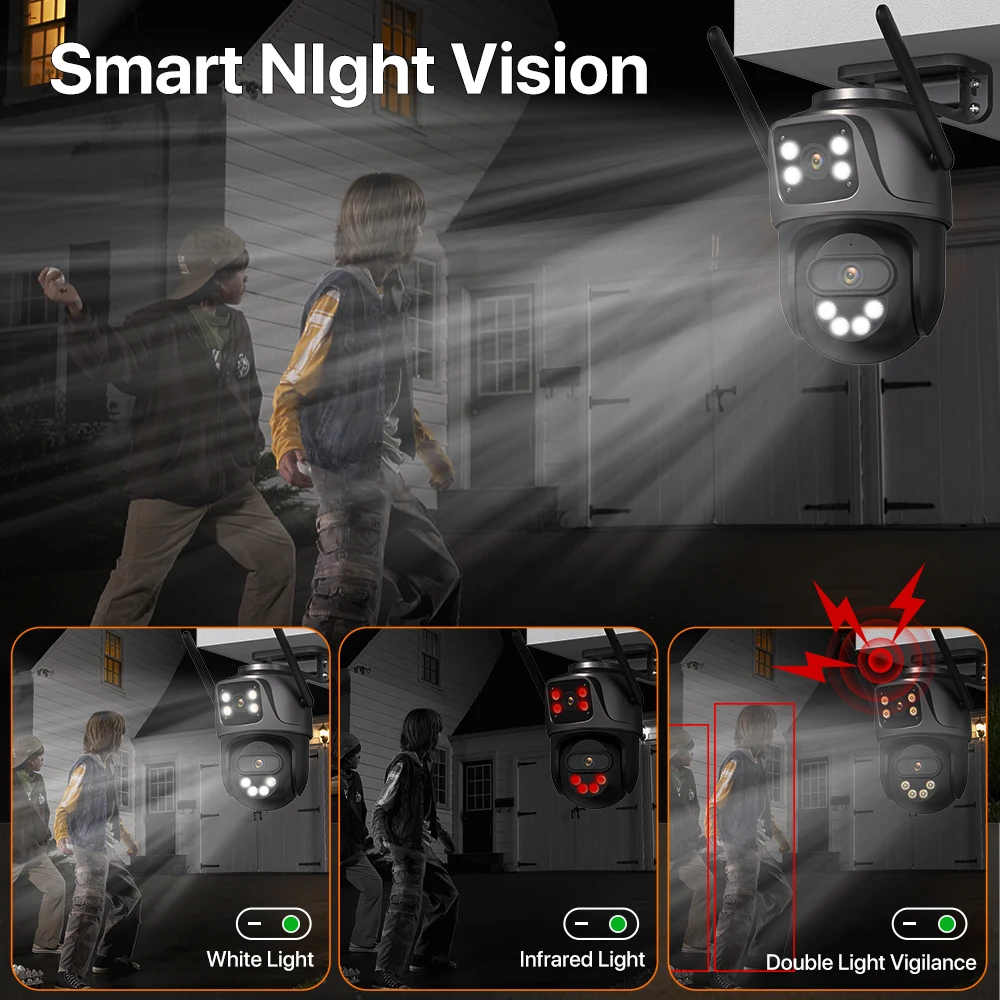 WONSDAR Telecamera PTZ Wifi esterna Telecamera IP a tre obiettivi o doppio obiettivo Monitoraggio automatico Visione notturna a colori Video sorveglianza CCTV iCsee