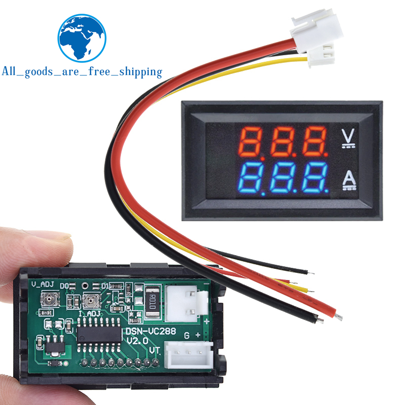 TZT DC 0-100V 10A Kỹ Thuật Số Khuếch Kép Hiển Thị Điện Áp Dòng Dò Thước Panel Amp Volt Đo 0.28 "Đỏ Đèn LED Màu Xanh Dương