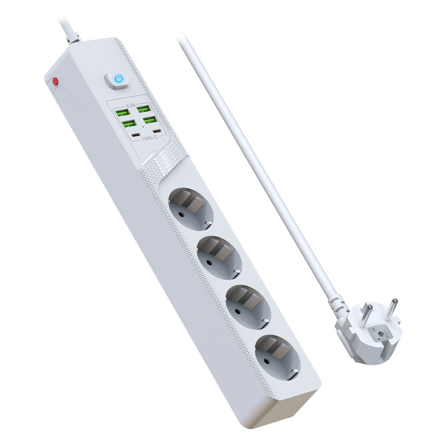 EU-Stecker Desktop-Stromversorgungsplatine 4 AC-Steckdosen 4 USB- und 2 Typ-C-Ladeanschlüsse Überlastschutz 1,8 m Verlängerungskabelbuchse