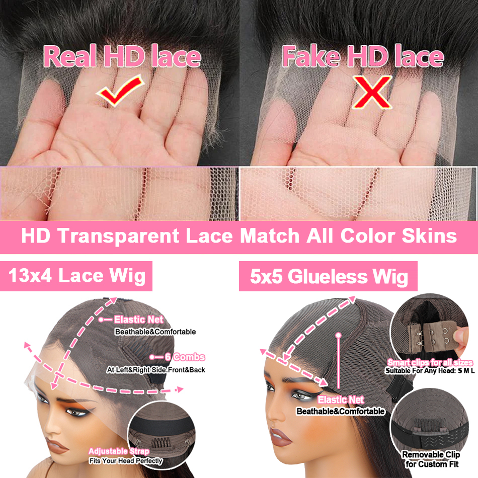 360 totalmente transparente osso em linha reta 13x4 perucas frontais do laço pré arrancadas cabelo remy brasileiro 5x5 perucas sem cola cabelo humano para mulher