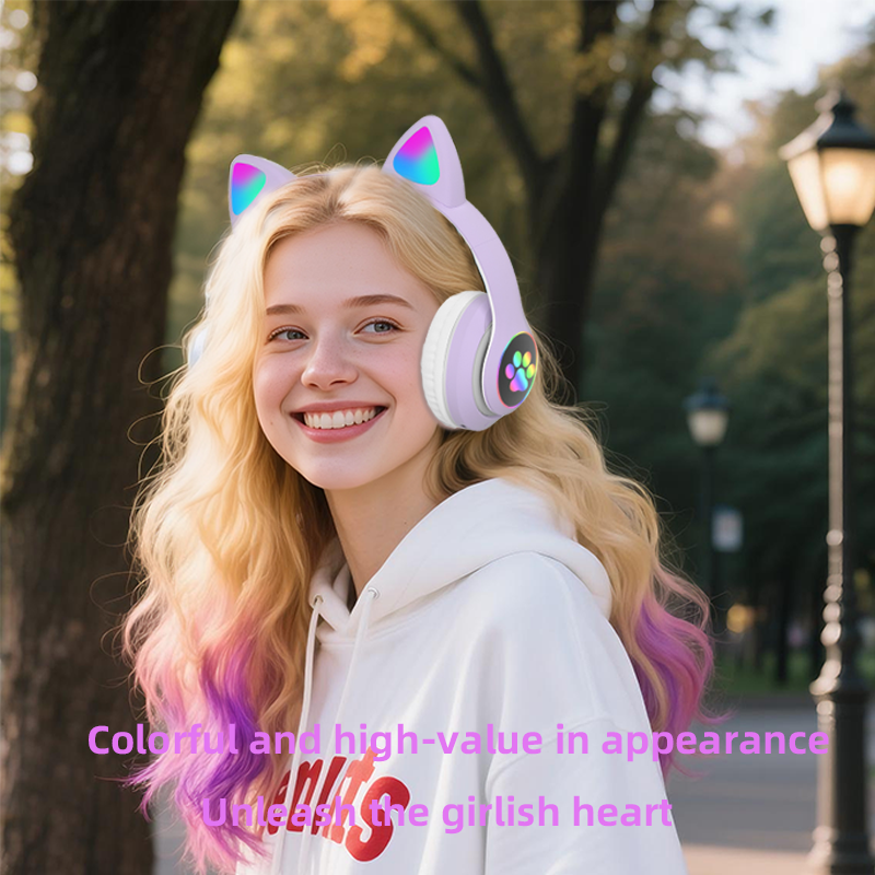 P47M auriculares inalámbricos luz de Flash lindo gato Bluetooth con Control de micrófono LED estéreo música casco teléfono Bluetooth auriculares regalo