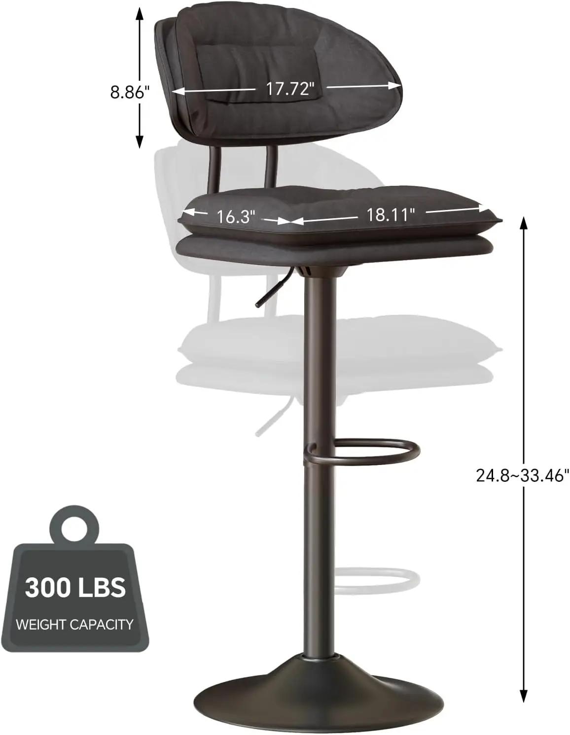 Modern Bar Stools Set of 4, Ergonomic Performance Fabric Upholstered Bar Stools with Back, Double-Layer Adjustable Swivel