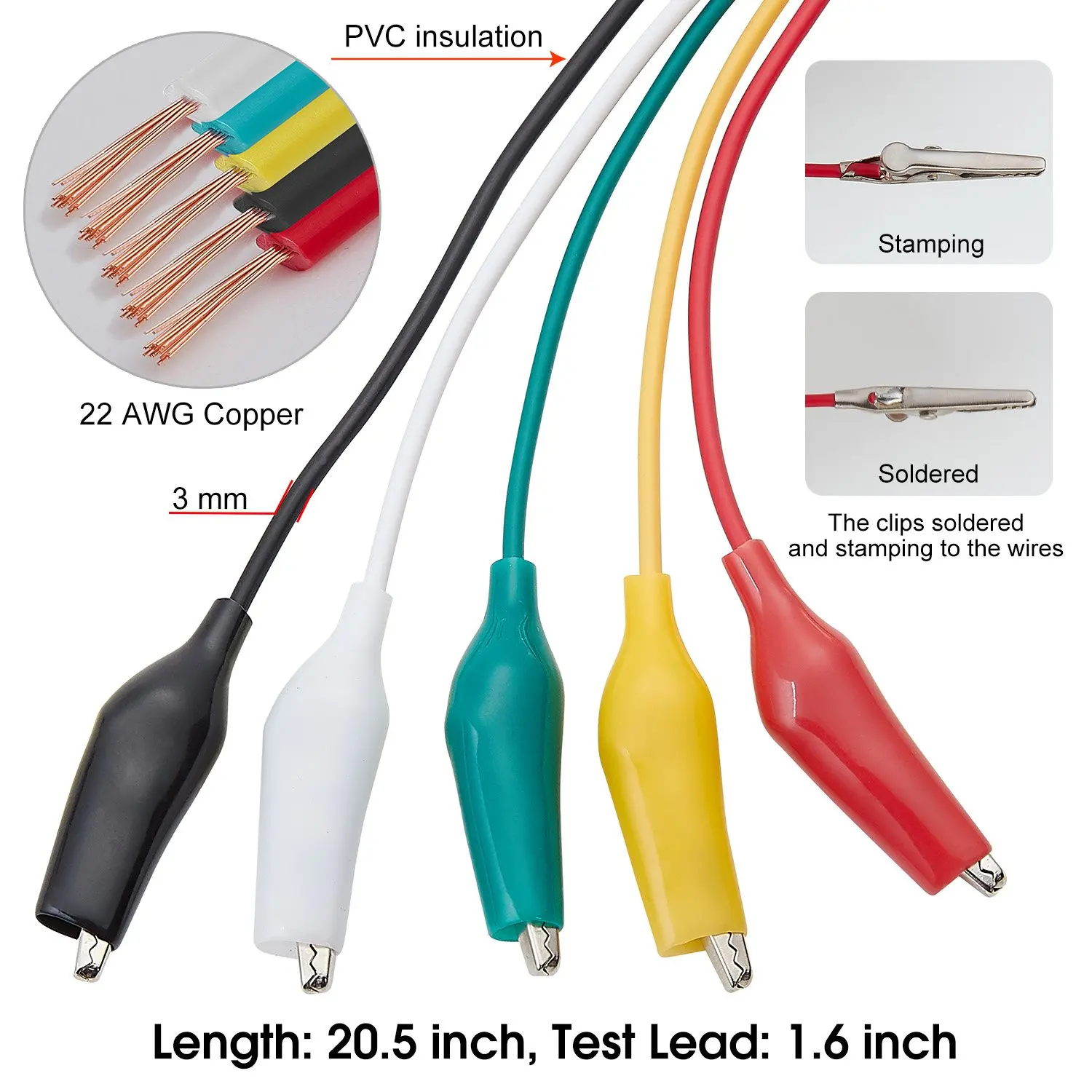 10 Stück 50 cm 35 mm Krokodilklemmen, doppelseitige Clips, Krokodilkabel, Krokodilüberbrückungsdraht, Messleitungen, Krokodilklemmen