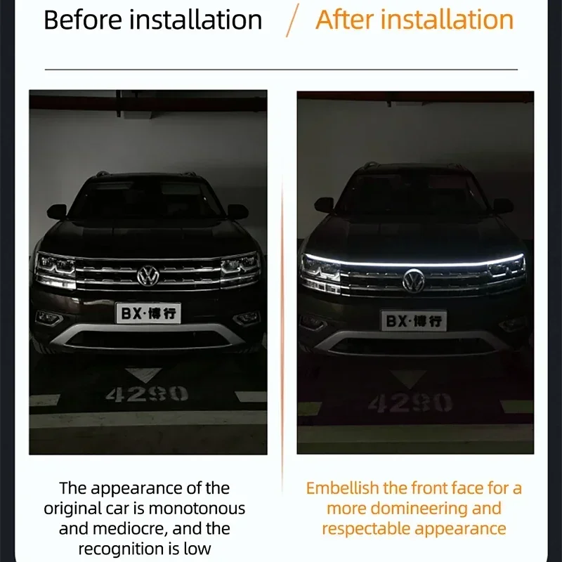 120cm 150cm 180cm digitalização de partida led luz do capô do carro luz circulação diurna universal flexível dinâmico carro drl 12v luz ambiente