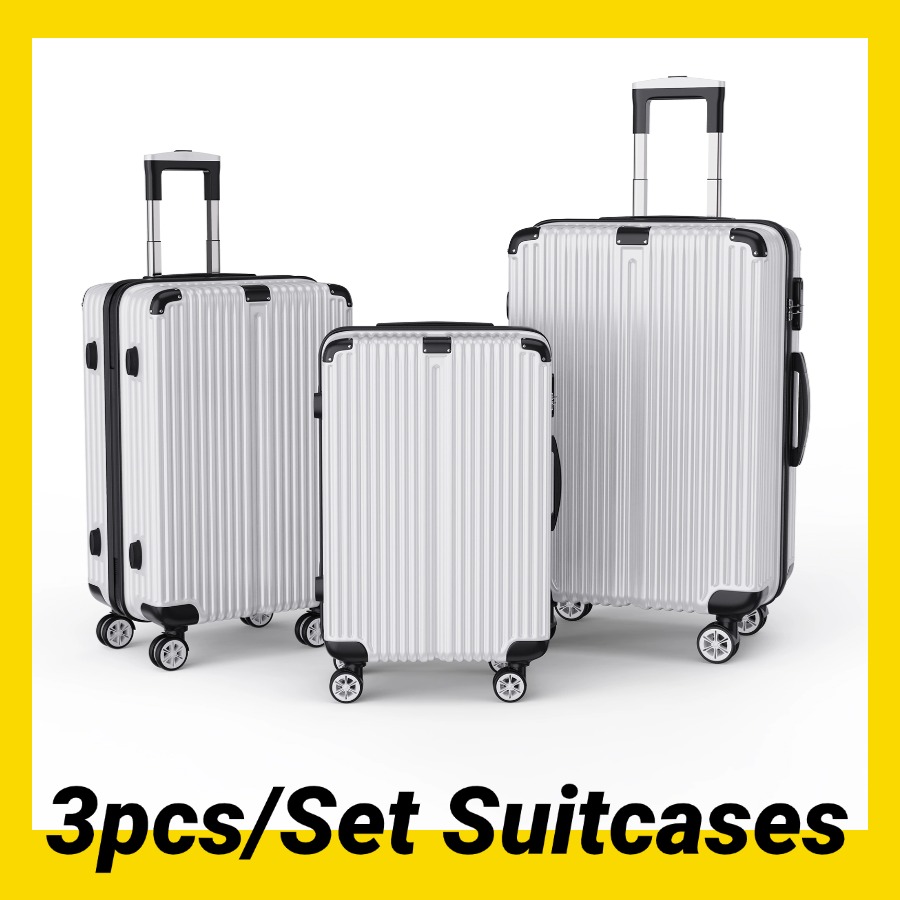 28-24-20 Inch,Set Van 3 Koffers, Duurzame Bagagesets Met 4 Universele Wielen En Dragende Apparaten, Abs Reiskoffer, Zilver