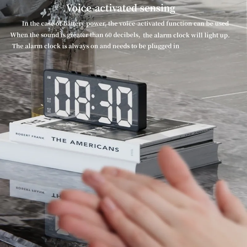 Reloj despertador con espejo electrónico LED, reloj Digital con Control de sonido y temperatura, decoración de escritorio