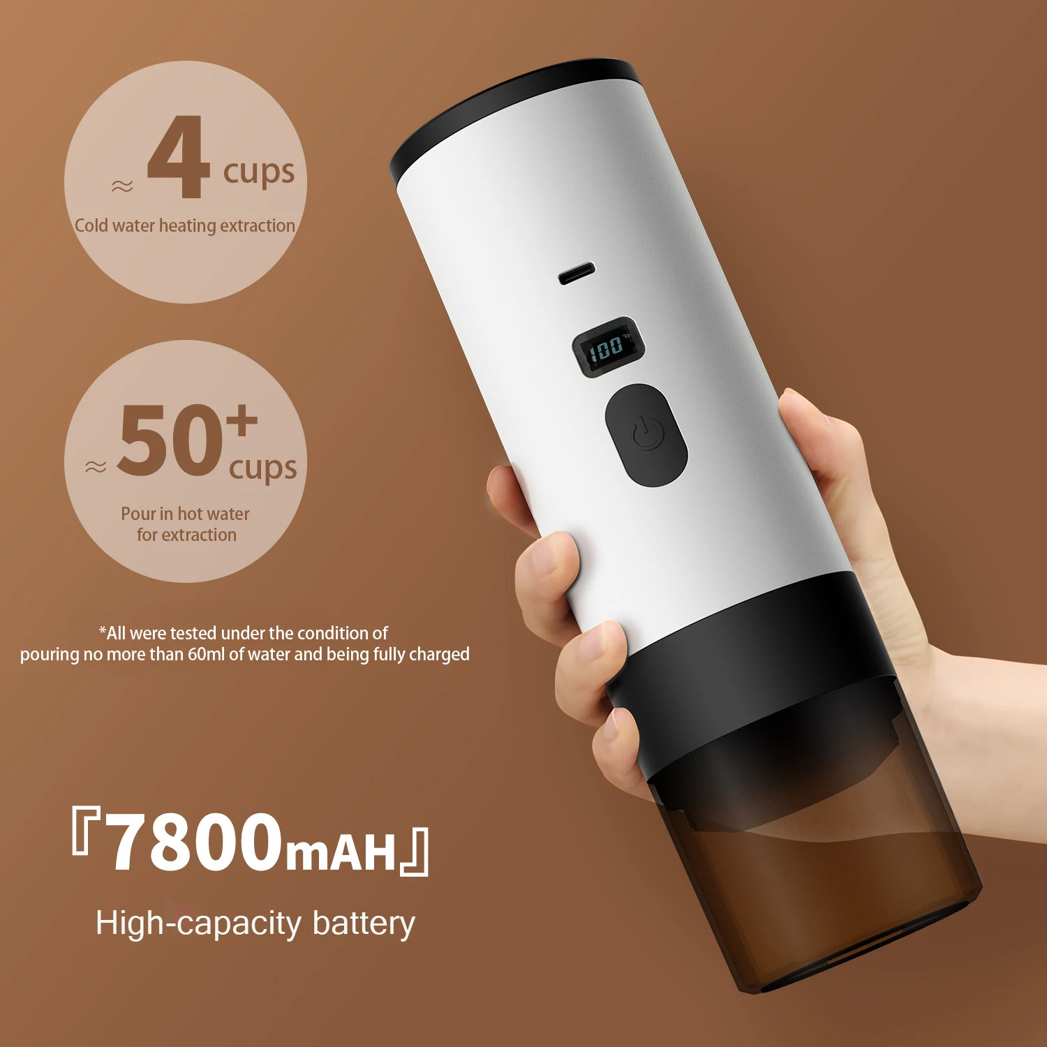 Cafetera portátil inalámbrica para acampar y coche, cafetera portátil con pantalla Digital, cafetera Espresso portátil 3 en 1