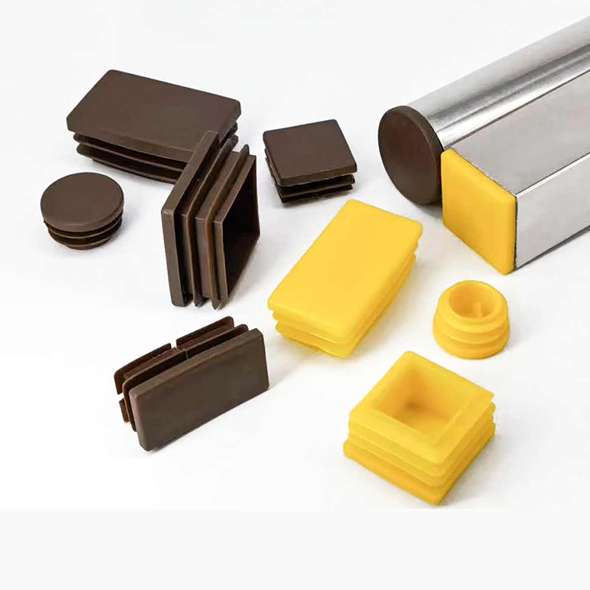 4-50Pcs Brown Square Round Pipe Plug Tube End Cap Table Chair Leg Protector Pads Leveling Feet 19 22 25 28 32mm 20x20-100x100mm