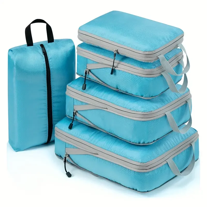 Cubos de embalaje de compresión para viaje, Maleta, organizador de equipaje, bolsa de almacenamiento plegable con cremallera para ropa, zapatos, accesorios de viaje
