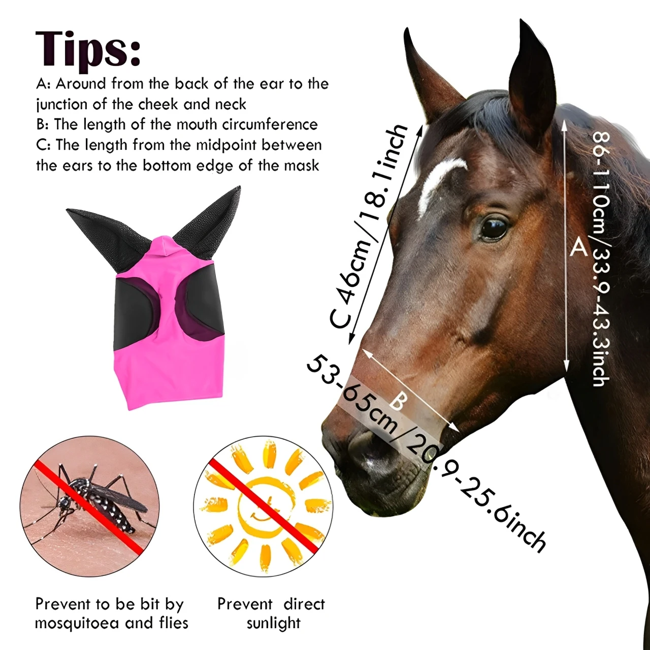 Nuova maschera per cavalli anti-zanzara multicolore Maschera per insetti anti-mosche in rete elasticizzata traspirante con orecchie Attrezzatura equestre