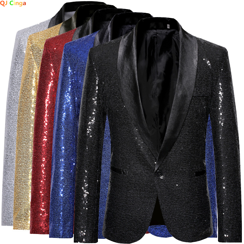 Chaqueta con adornos de lentejuelas doradas brillantes para hombre, traje de fiesta para club nocturno, abrigos, disfraz para hombre, ropa de escenario para cantantes