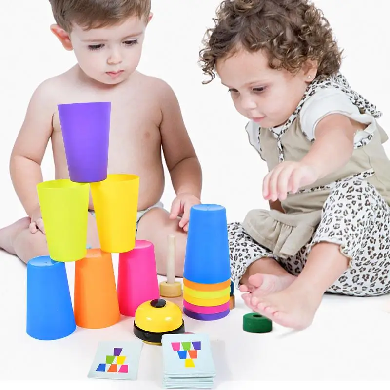 Jouets Montessori, jeu de tasse à pile avec carte, illumination intellectuelle éducative, Cognition des couleurs, formation logique pour enfants