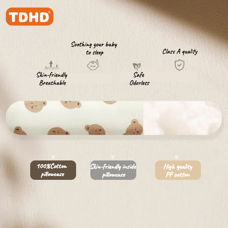 Almofada cilíndrica TDHD, travesseiro de pescoço redondo para cama de bebê (pacote com 1, estampa de desenho animado fofo) 23,6 x 4 polegadas, travesseiro de coleira para bebê