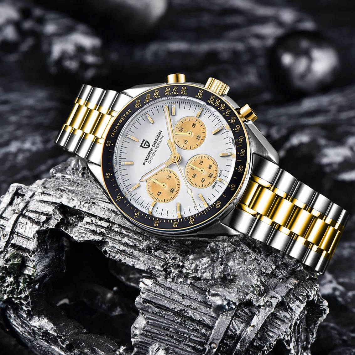 PAGANI DESIGN, relojes de luna dorada y plateada, nuevo reloj de cuarzo de lujo para hombre, cronógrafo con fecha automática, reloj de pulsera de cristal de zafiro AR para hombre