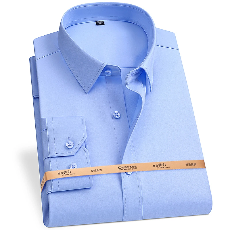High-end Bamboo Fiber Shirt Men's Long-sleeved Short-sleeved Solid Color Non-iron Professional Formal Work White Shirt S-8XL
