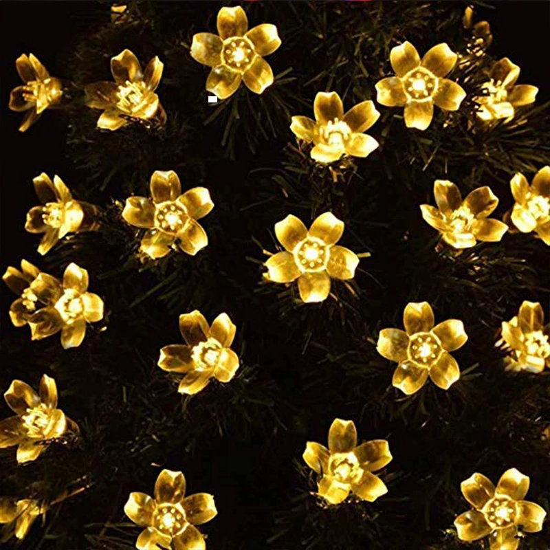 5 m 20 LED Solar-Lichterkette für den Außenbereich, wasserdicht, 8 Modi, batteriebetrieben, Kirschblumen-Licht, Weihnachten, Garten, Party-Dekoration