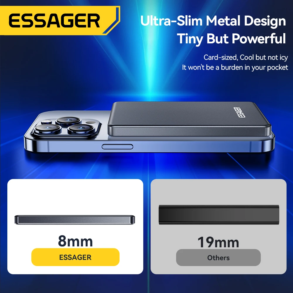 Тонкий беспроводной внешний аккумулятор Essager Power Bank, магнитный, 20 Вт, 5000 мАч, портативный внешний аккумулятор с быстрой зарядкой для Magsafe для iPhone 17 16 15 14