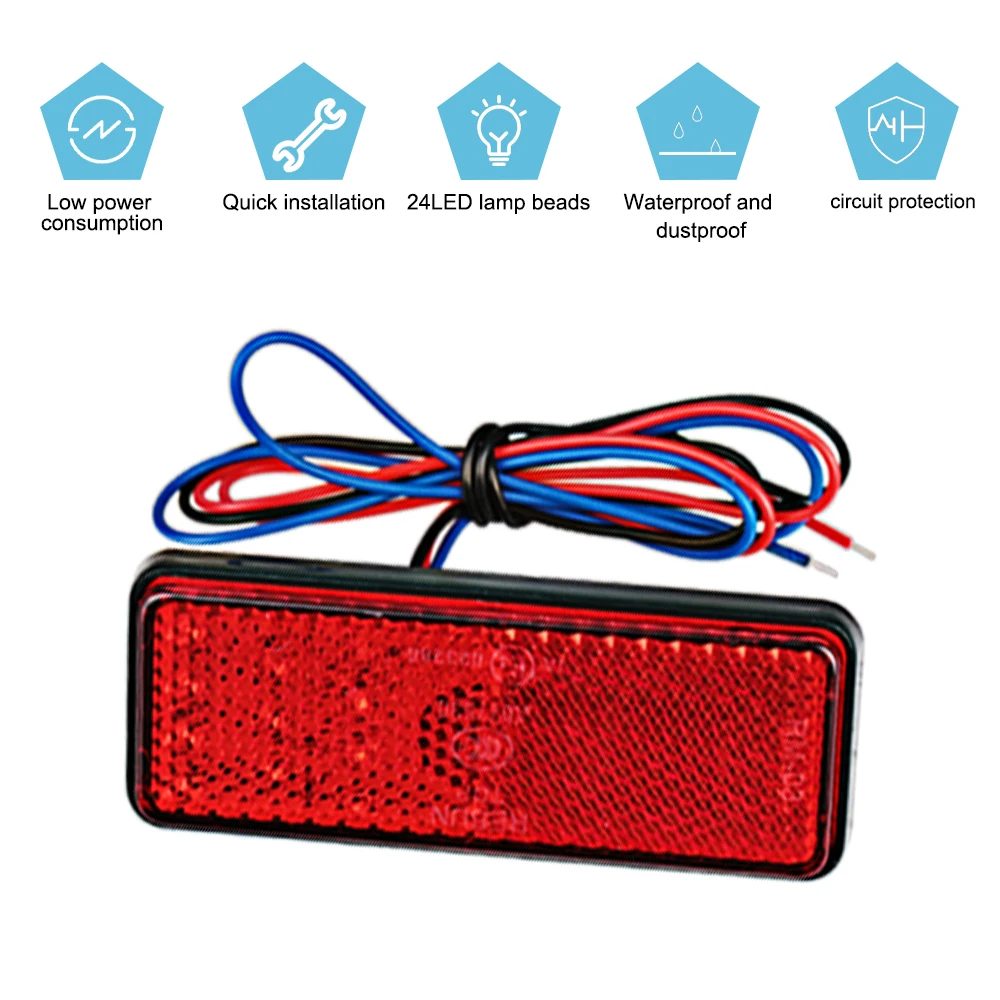 24LED Hình Chữ Nhật Xe Máy Phản Quang Đuôi Phanh LED Tín Hiệu Đèn Xe ATV LED Phản Quang Xe Tải Bên Cảnh Báo