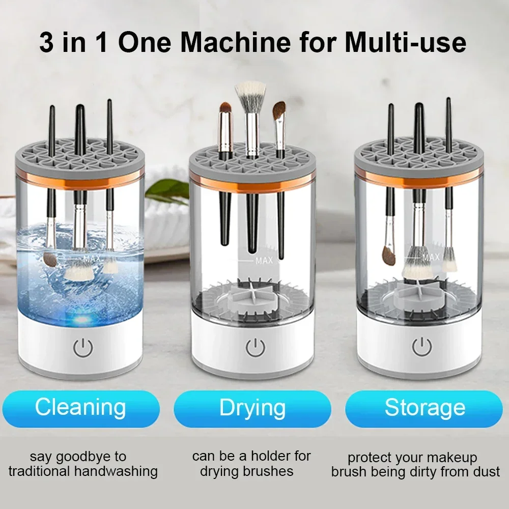 USB 전기 메이크업 브러쉬 클리너, 휴대용 3 in 1 메이크업 브러쉬 건조 랙, 게으른 청소 브러쉬 와셔, 빠른 건조 도구, 신제품