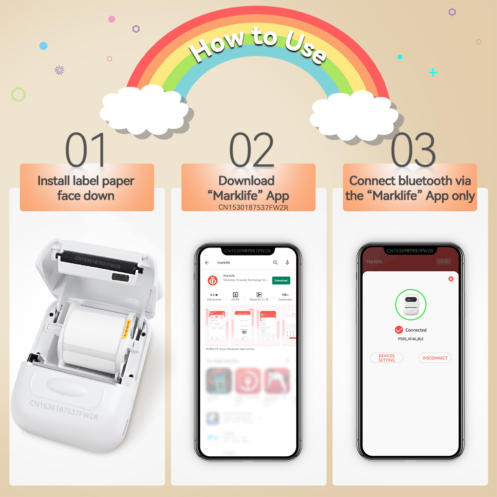 混合サイズ Marklife P50 感熱紙自己粘着ラベルステッカー M110 M220 M200 プリンタ用 50*80 ミリメートル 50*30 ミリメートル 40*30 ミリメートル