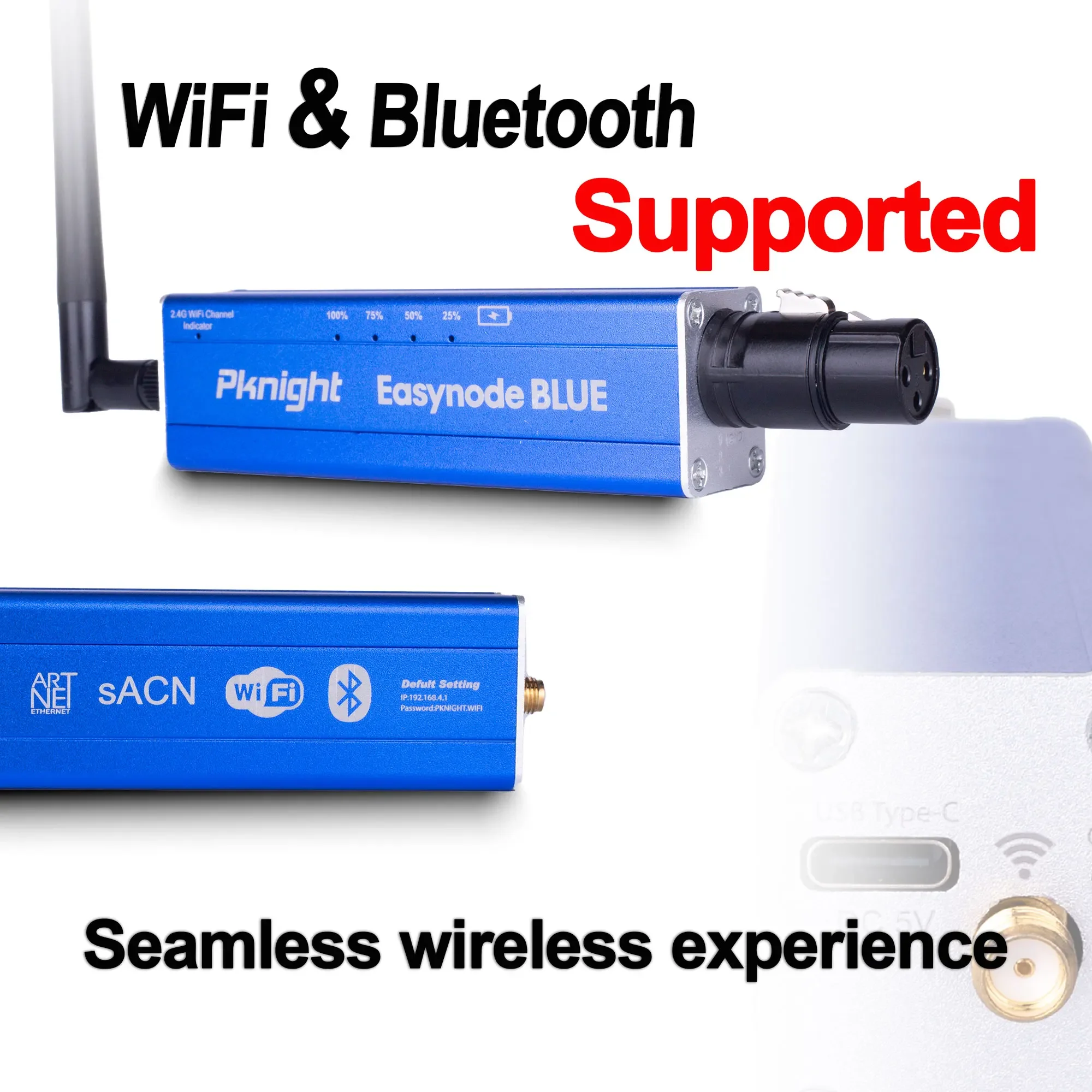 Pknight อัพเกรดตัวควบคุม DMX ไร้สาย 2.4G Easynode สีฟ้าพร้อม WiFi คู่และบลูทูธ Artnet และอินเทอร์เฟซตัวรับส่งสัญญาณ sACN
