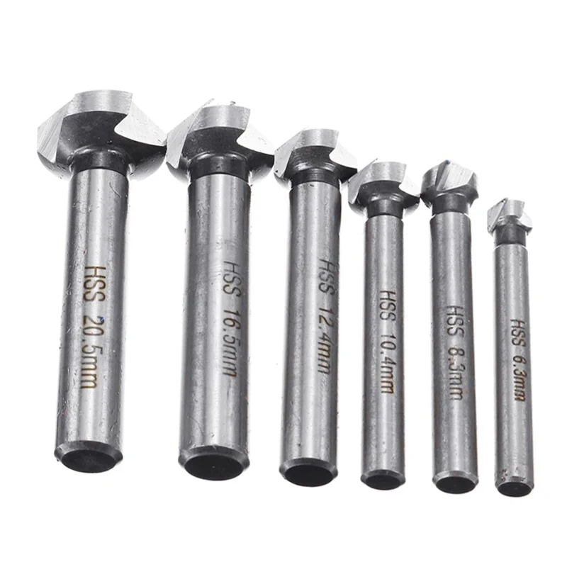 6Pcs 6.3-20.5mm Chamfering End Mill Cutter 3 Flute Round shank 90 Degree HSS Countersink Deburring Tapered Drill Bit