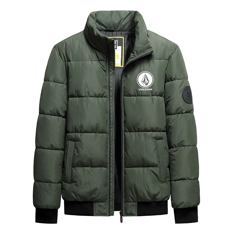 ฤดูใบไม้ร่วงและฤดูหนาว Volcom แฟชั่นซิปผู้ชาย Stand Up COLLAR พิมพ์เสื้อแจ็คเก็ตกลางแจ้ง windproof Casual Cotton JACKET