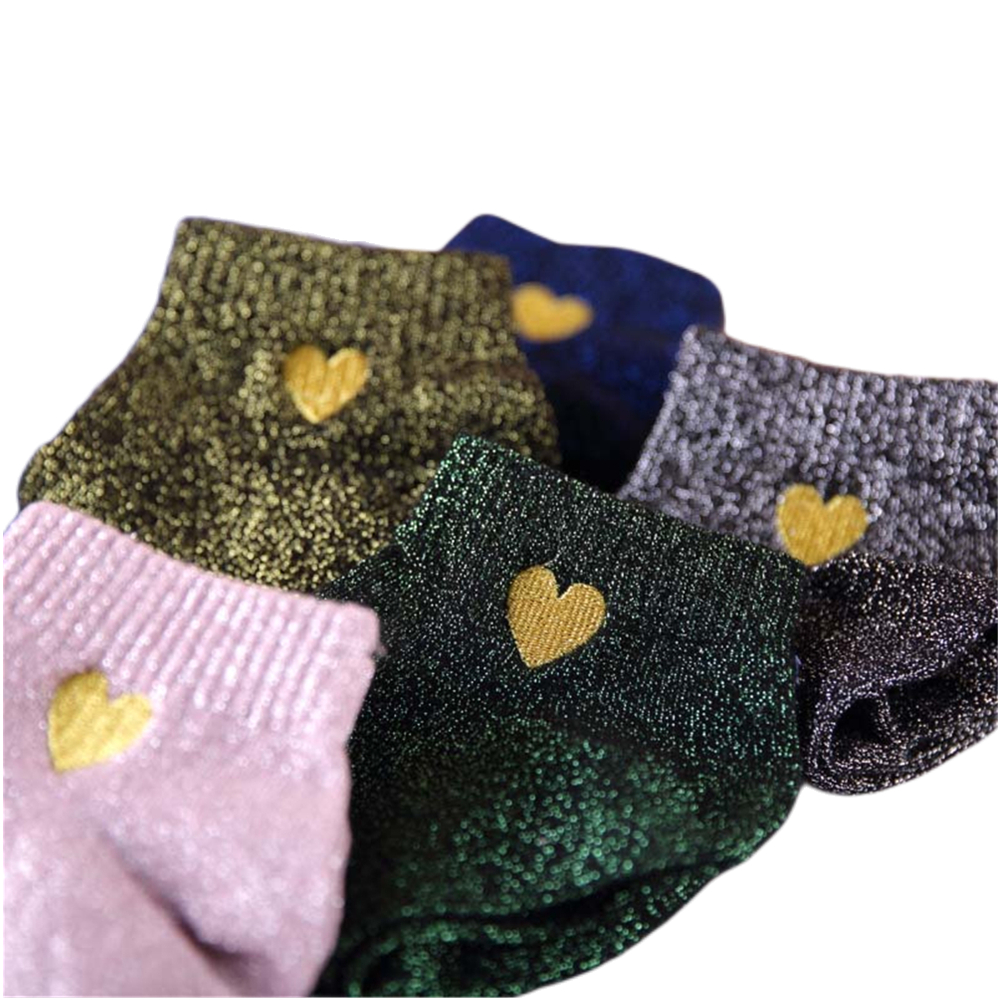 Calcetines bordados con purpurina de corazón de amor para mujer, calcetines brillantes, dorados, plateados, coloridos, brillantes, a la moda, divertidos