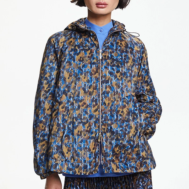 Chch feminino impressão midi roupas com capuz jaquetas casuais manga longa outwear casacos finos com zíper blusão feminino topo