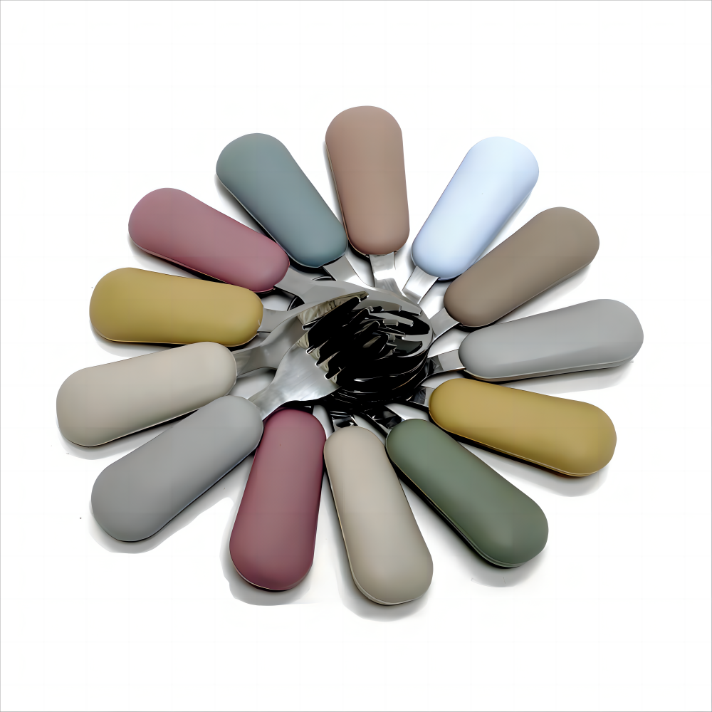 Zestaw widelców dla dzieci Łyżka dla dzieci Łyżka z krótkim uchwytem Silikonowa łyżka ze stali nierdzewnej Łyżka dla dzieci Łyżka z widelcem