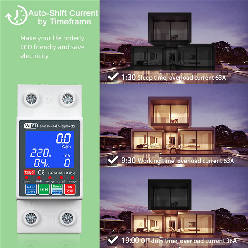 ABSY 2X NEW WTDZW-63A/N Smart PV Circuit Breaker Tuya 220V Voltage Current Leakage Protection Mcb Automatic Switch 63A Wifi