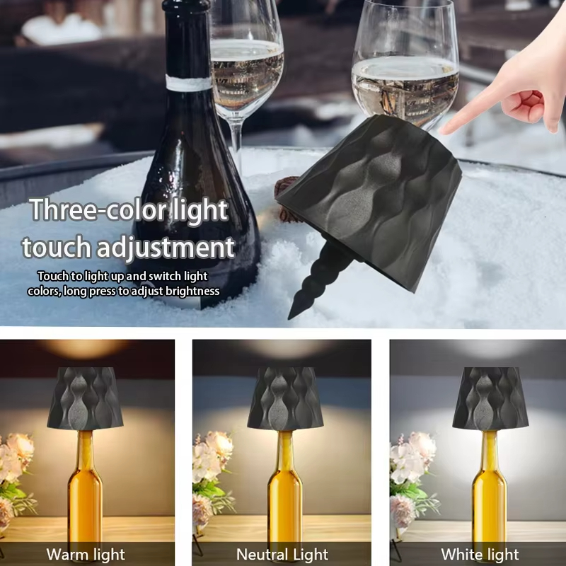 Moderne kabellose Flaschen-Tischlampe, Touch-Steuerung in 3 Farben und stufenlose Dimmung, Nachtlampe für Weinflaschen, Dekor, Schreibtischbeleuchtung