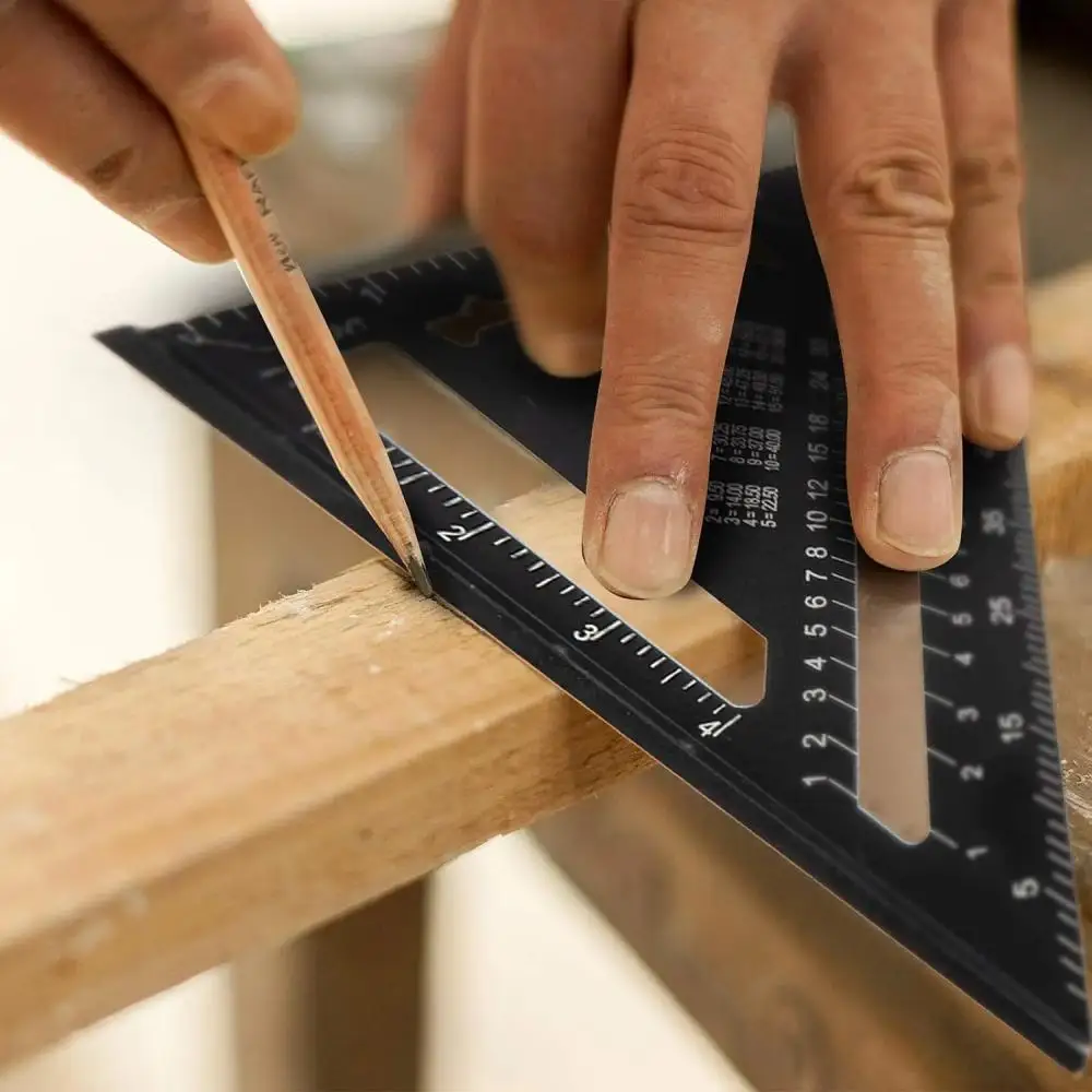 7'' /12" Rafter Square Carpenter Measuring Layout Tool Alloy Metal Triangle Ruler Protractor for Woodworking and Carpentry