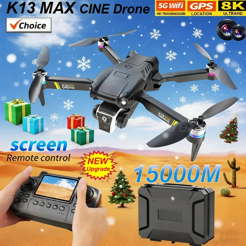 K13 max drone 8k com câmera dupla hd 5g profissional inteligente evitar obstáculos fpv wifi motor sem escova quadricóptero aéreo brinquedo presente