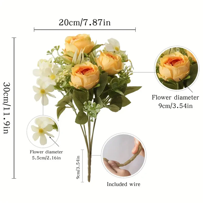 Bouquet di fiori di peonia artificiale, fiori primaverili estivi finti all'aperto, bouquet di fiori finti al tocco reale, festa di nozze